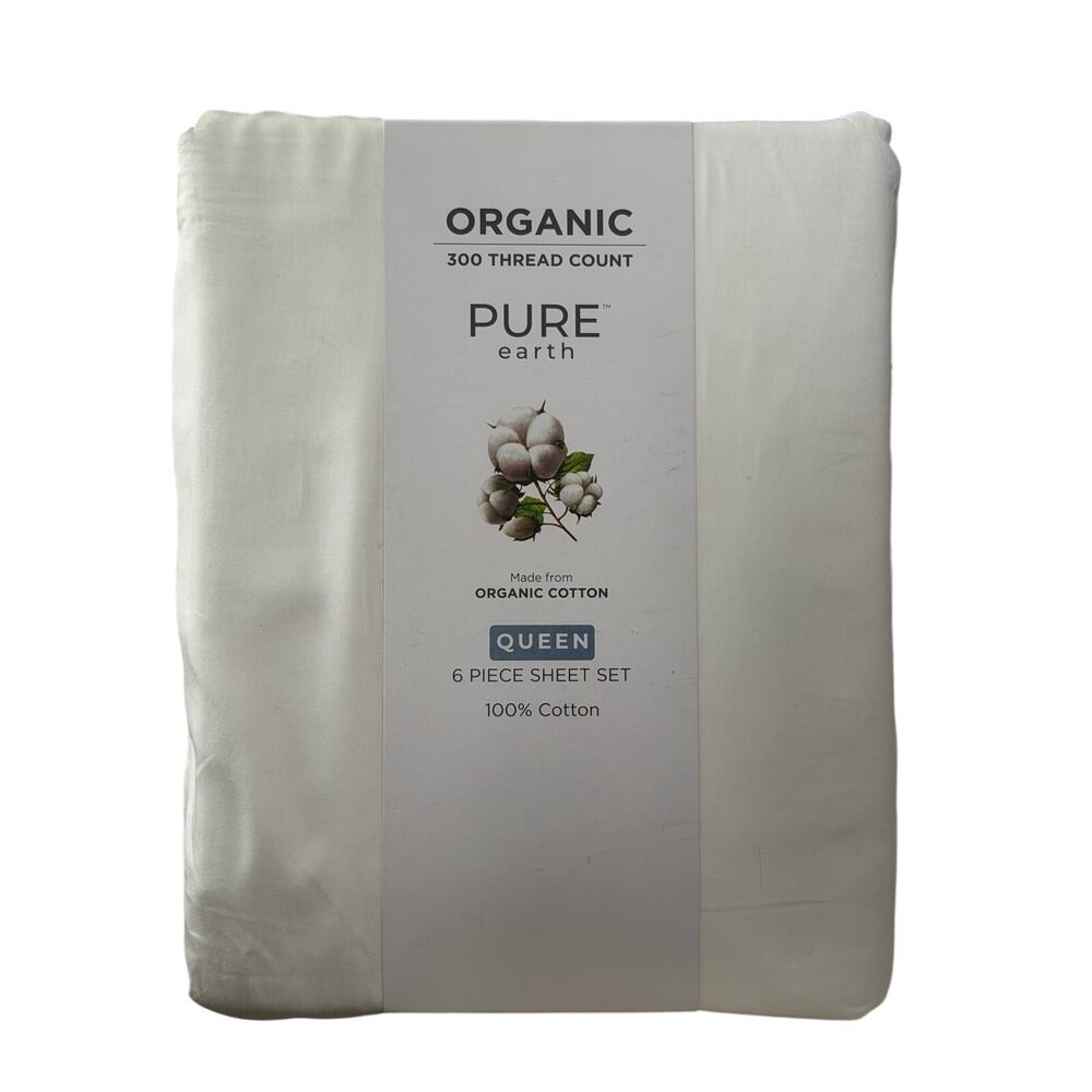 Pure Earth Organic Cotton 6pcs Bed Sheet Set Queen White~